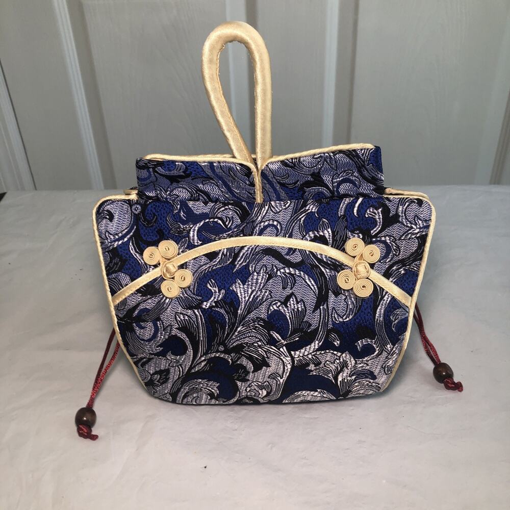 Vtg handbag purse East Asian textile silk Jacquard brocade Whimsigoth Cheongsam
